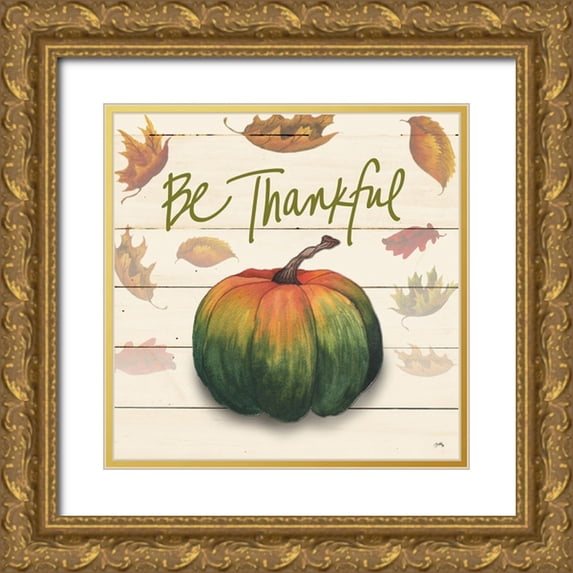 Medley, Elizabeth 26x26 Gold Ornate Wood Framed with Double Matting Museum Art Print Titled - Happy Harvest Sayings I