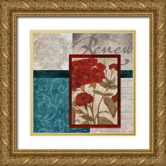 Medley, Elizabeth 26x26 Gold Ornate Wood Framed with Double Matting Museum Art Print Titled - Red Botanicals II