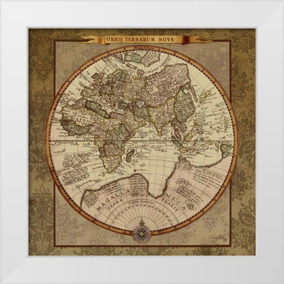 Medley, Elizabeth 26x26 White Modern Wood Framed Museum Art Print Titled - Damask World Map II