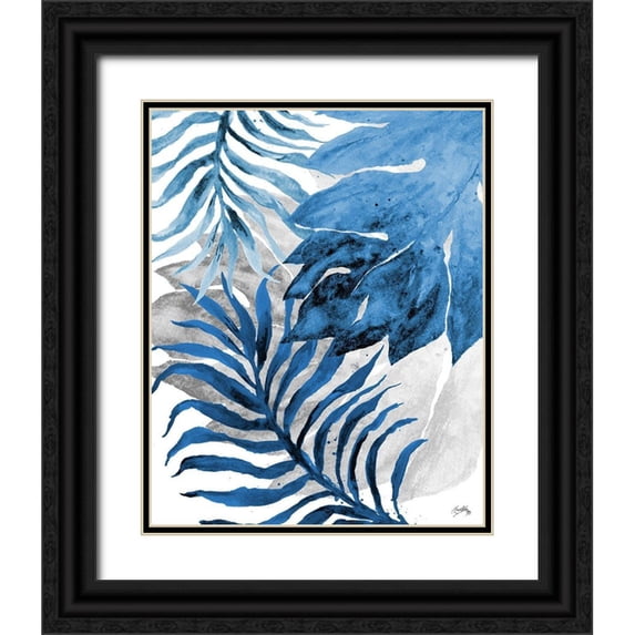 Medley, Elizabeth 26x32 Black Ornate Wood Framed with Double Matting Museum Art Print Titled - Blue Fern and Leaf II