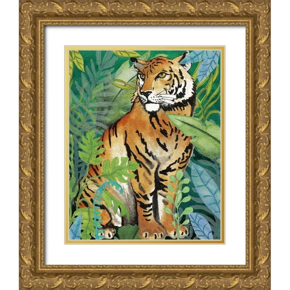 Medley, Elizabeth 26x32 Gold Ornate Wood Framed with Double Matting Museum Art Print Titled - Tiger In The Jungle II
