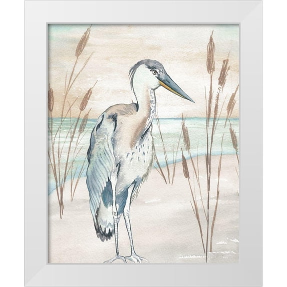 Medley, Elizabeth 26x32 White Modern Wood Framed Museum Art Print Titled - Heron By Beach Grass I