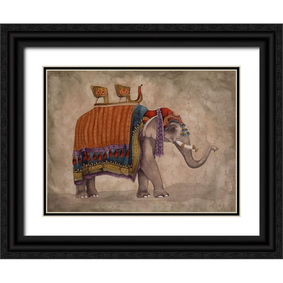 Medley, Elizabeth 32x25 Black Ornate Wood Framed with Double Matting Museum Art Print Titled - Ceremonial Elephants II
