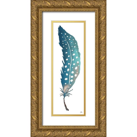 Medley, Elizabeth 9x18 Gold Ornate Wood Framed with Double Matting Museum Art Print Titled - Dotted Blue Feather II