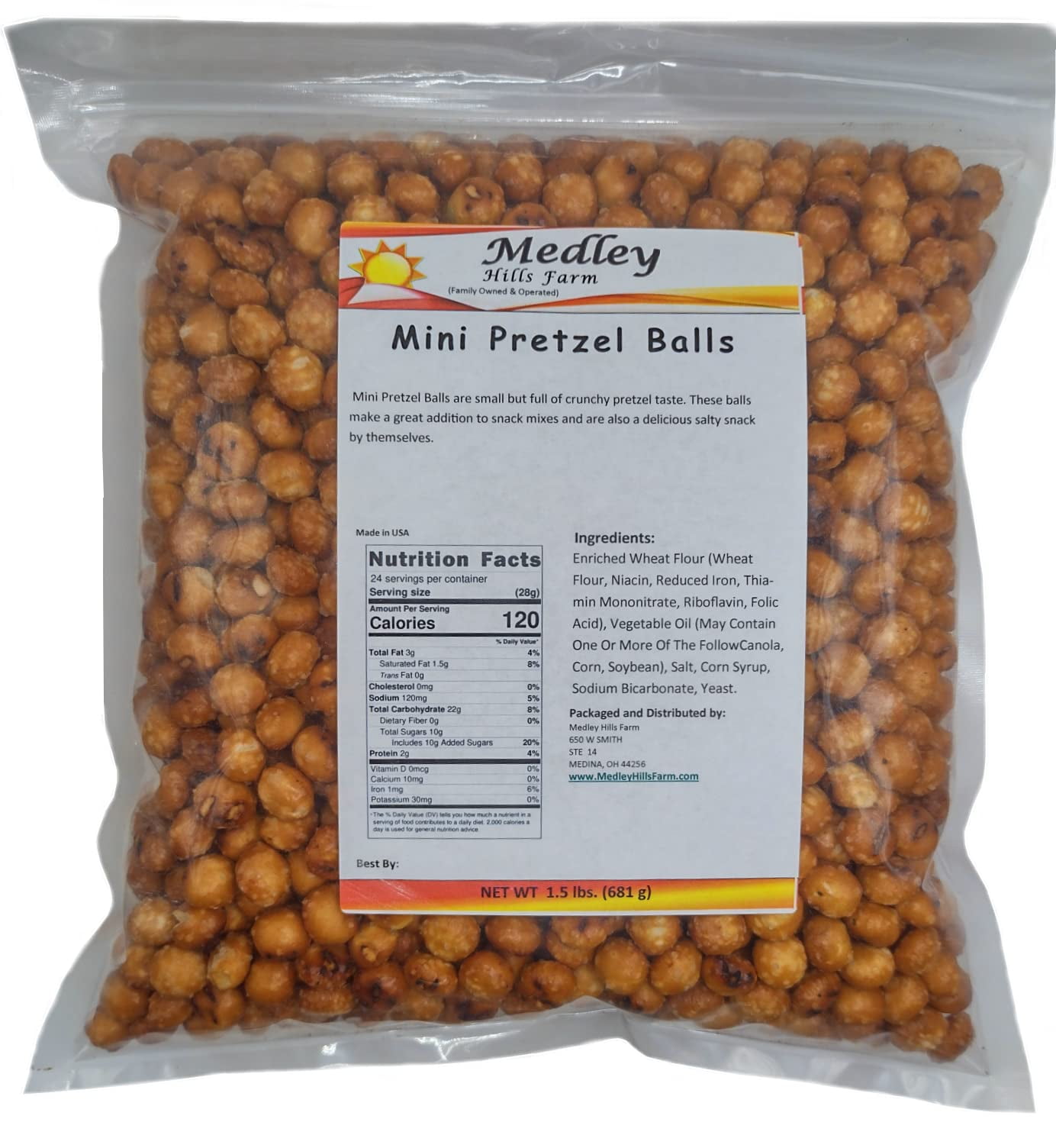 Medley Hills Farm Mini Pretzel Balls BSL1- Pretzel rounds - Nuggets - in Resealable Bag - 1.5 lbs
