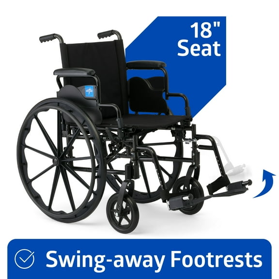 Medline 18" Foldable K4 Wheelchair with Swing Back Desk Length Arms & Swing Away Footrests, 300 lbs. Capacity
