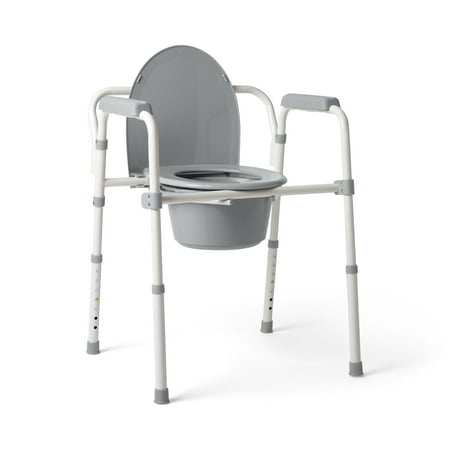 Medline 3-in-1 Steel Folding Bedside Commode, Removable Bucket & Seat, 16-22" Height Adjustable