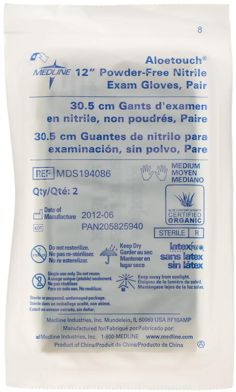 Medline Aloetouch 12" Powder-Free Nitrile Exam Gloves,Green,Medium - 50 Each
