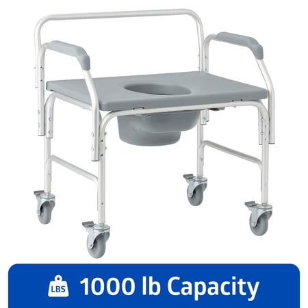 Medline Bariatric Commode with 4 Locking Casters, Heavy-Duty Aluminum Commode for Elderly and Disabled, 1,000 lbs. Weight Capacity