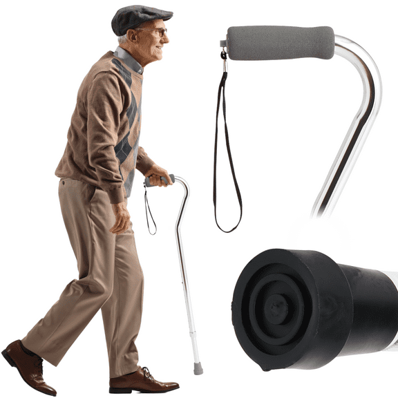 Medline Offset Walking Cane, 29-In to 38-In Adjustable Height, 300 lb Weight Capacity, Aluminum, Chrome