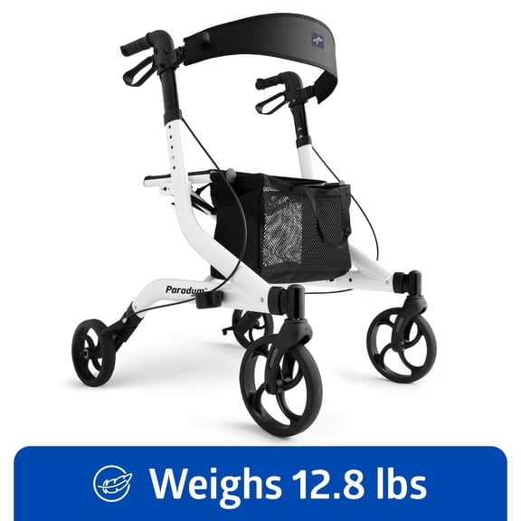 Medline Rolling Walker, Knockdown Rollator, White, 300-lb Capacity, Aluminum