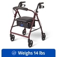 thumbnail image 1 of Medline Aluminum Rollator Walker, Folding Rolling Walker, 6" Wheels, 250 lbs Weight Capacity, Burgundy, 1 of 6
