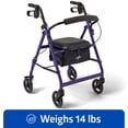 thumbnail image 1 of Medline Folding Rollator Walker with Seat and 6-Inch Wheels, Lightweight Aluminum Frame, Purple, 250 lb Capacity, 1 of 6