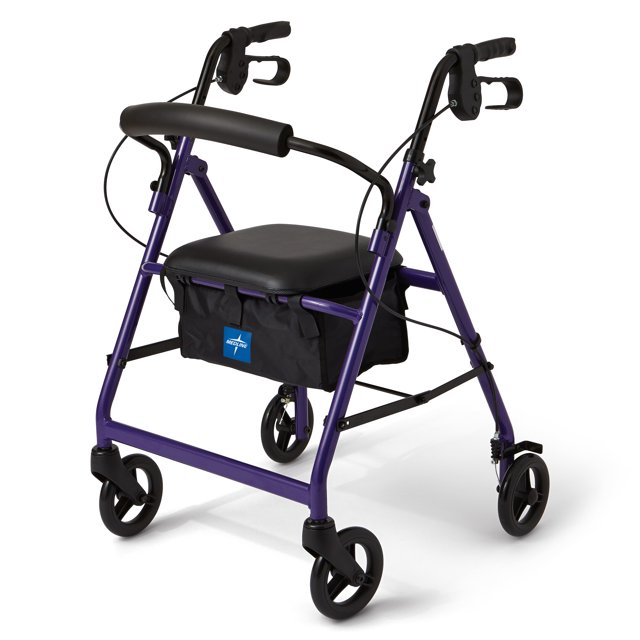 Medline Aluminum Rollator Walker with Seat, Purple, 250 lb. Weight