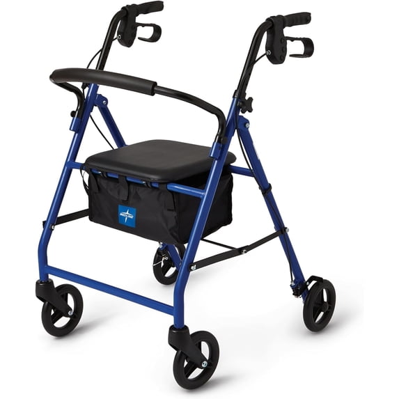 Medline Rolling Walker, Folding Rollator with Seat and 6-In Wheels, Lightweight, Blue, 250-lb Capacity, Aluminum