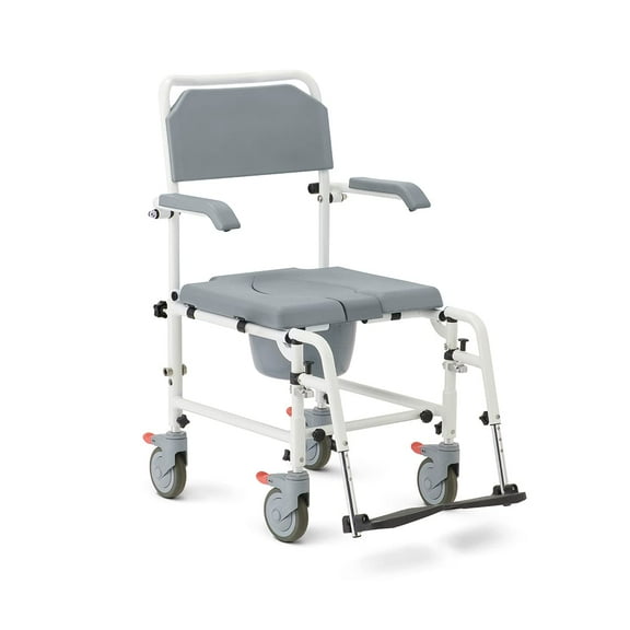 Medline Aluminum Shower Commode Transport Chair, 275 lbs. Capacity for Seniors & Injured in Restroom, Bathroom or As Toilet, 1 Ct.