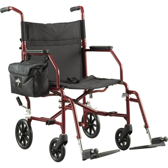 Medline Basic Steel Transport Wheelchair with 19" Wide Seat, Burgundy