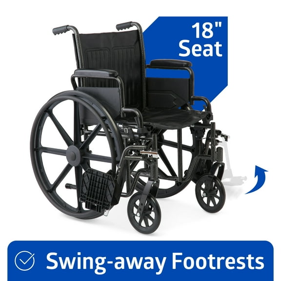 Medline Basic Wheelchair with 18"W Seat, Removeable Desk-Length Arms and Swing-Away Leg Rests