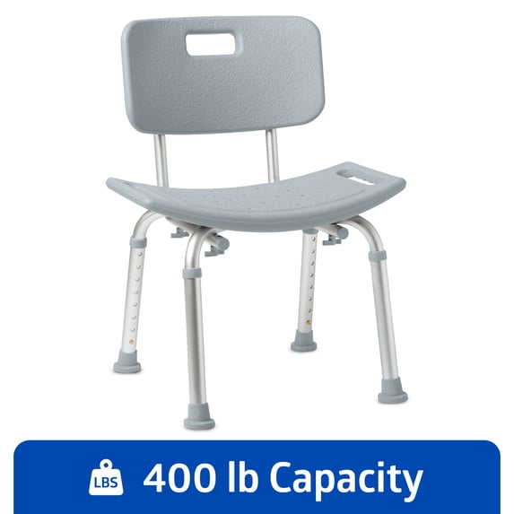 Medline Adjustable Aluminum Shower Chair with Back Support, 400 lbs Capacity