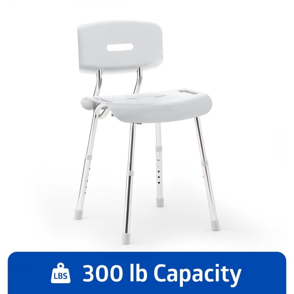 Medline Bath Chair with Backrest & Microban® for Disabled, Seniors & Elderly Bathroom Transfer Inside Shower,Tub,Bathtub – 300 Lbs. Capacity, White