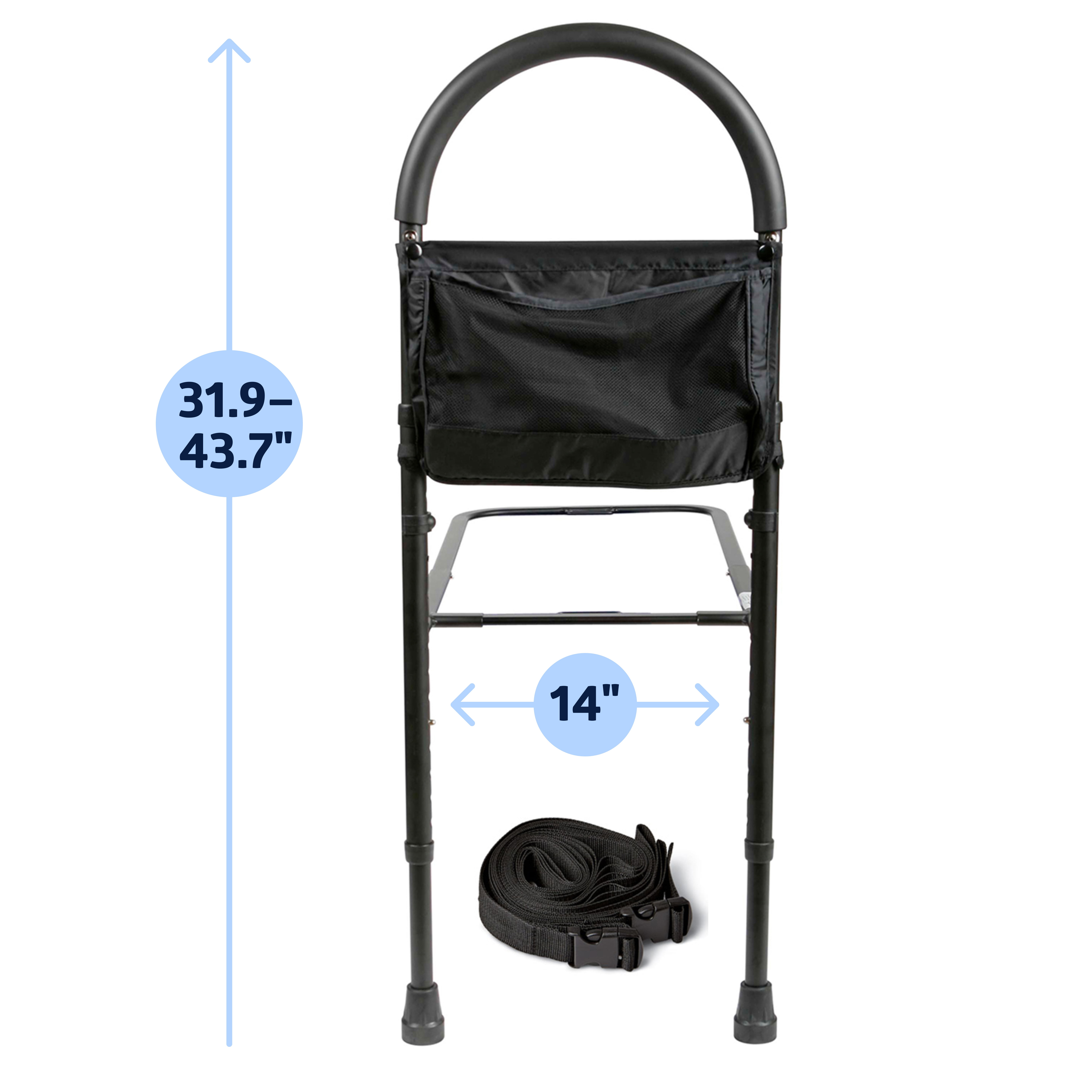 Medline Bed Assist Bar with Storage Pocket, Height Adjustable Bed Grab
