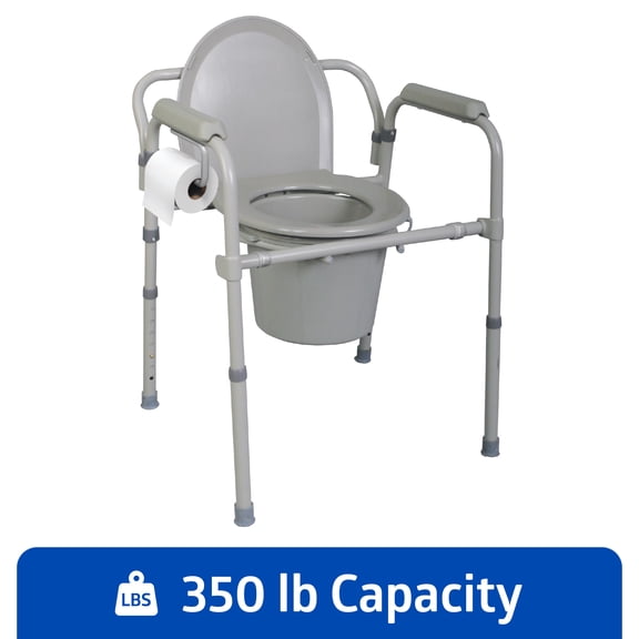Medline Standard Steel Bedside Knockdown Toilet - Reliable, Comfortable and Convenient Portable Commode Chair for Medical Patients