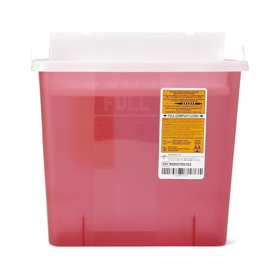 Medline Biohazard Patient Room Sharps Containers, 5 Qt, Translucent Red, 20 Count