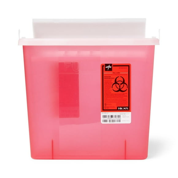 Medline Biohazard Patient Room Sharps Disposable Containers, Wall-Mount Sharps Container, Red, 5qt., 1 Count