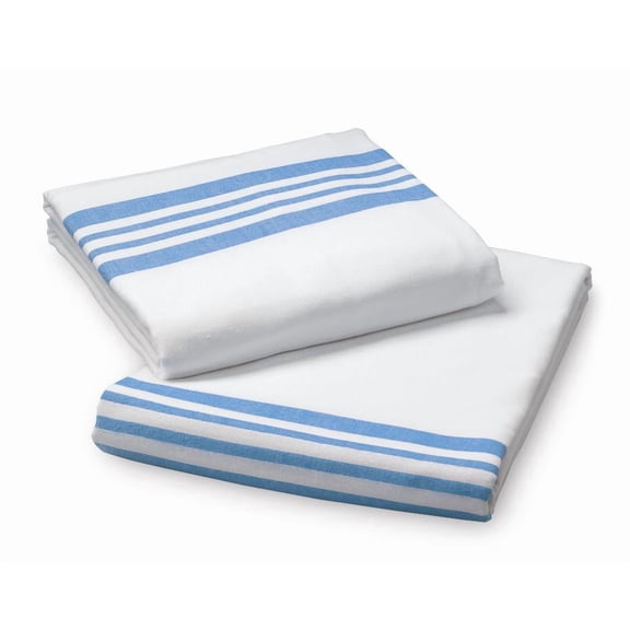 Medline Blue Striped Blended Flannel Spread Blanket 70" x 90", 55% Cotton/45% Polyester, Bleached w/ Blue Stripe, 2 lbs./Each, Direct Inject Packaging