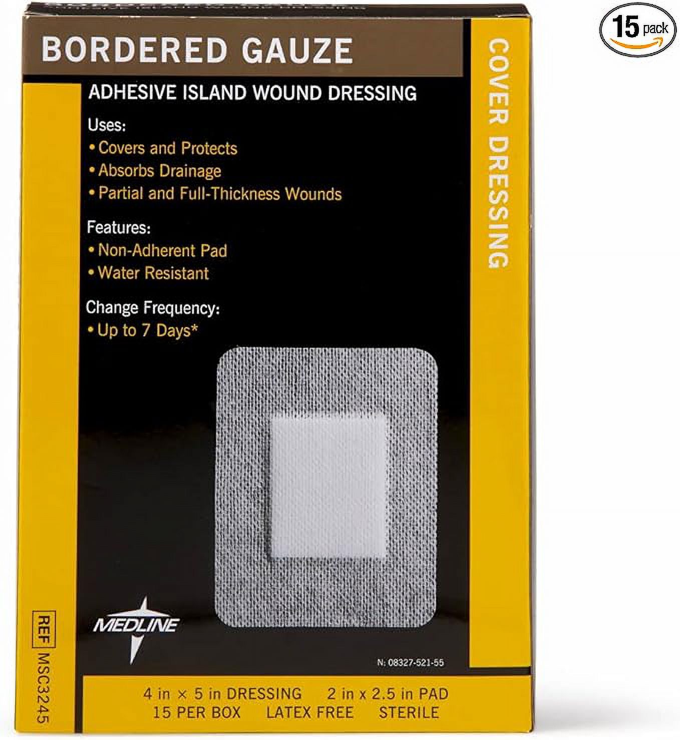 Medline Bordered Gauze, 4" x 5" Adhesive Island Wound Dressing, Sterile