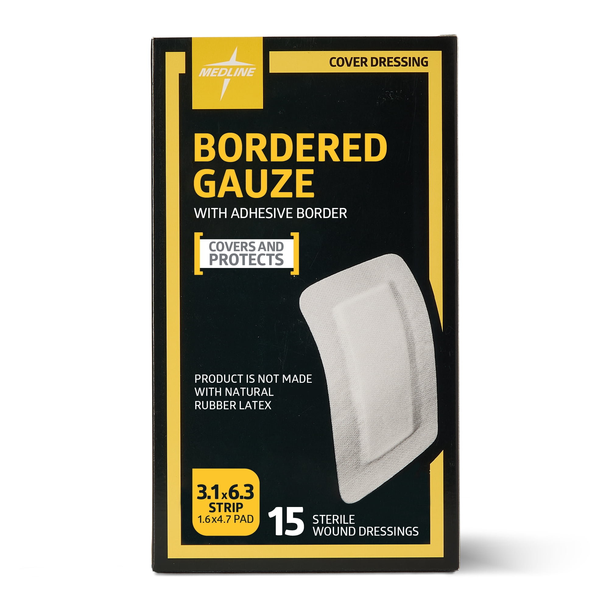 Medline Bordered Gauze, Adhesive Island Wound Dressing, Sterile, 3"x6", 15 Count