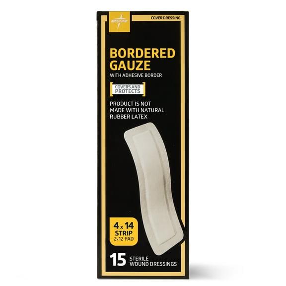 Medline Bordered Gauze, Adhesive Island Wound Dressing, Sterile, 4"x14", 15 Count