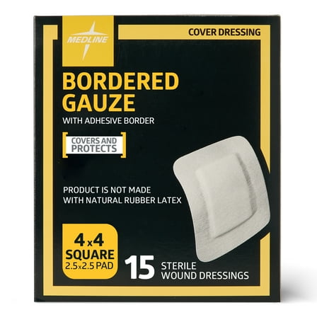 Medline Bordered Gauze, Adhesive Island Wound Dressing, Sterile, 4"x4", 15 Count