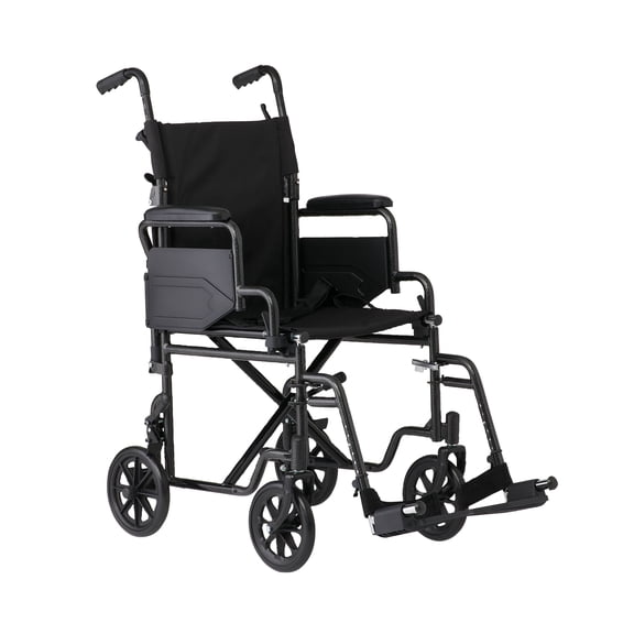 Medline Carbon Steel Folding Transport Chair, Swing-Back Arms & Swing-Away Foot Rests, 250 lb Weight Capacity, Black