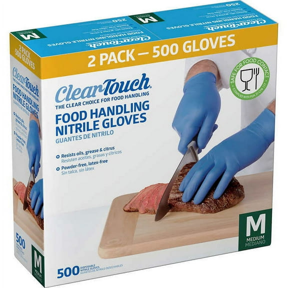 Clear-Touch Food Handling Nitrile Gloves, Medium, 500 ct