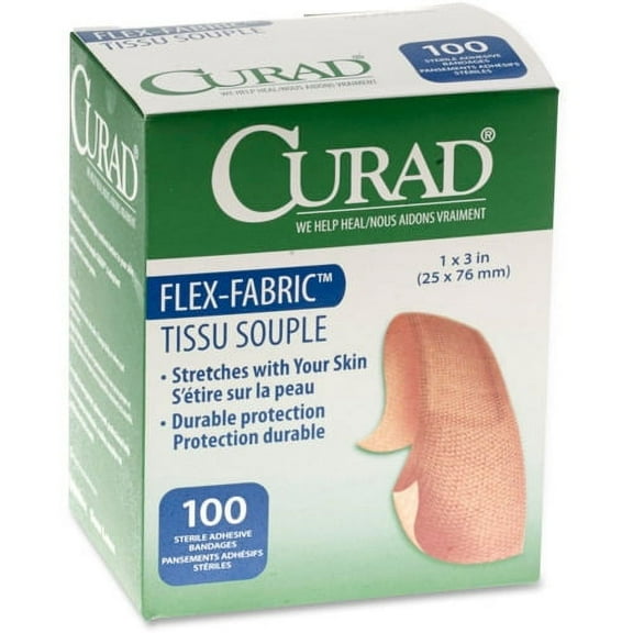 Medline Comfort Cloth Adhesive Fabric Bandages 1" x 3" - 100/Box - Tan