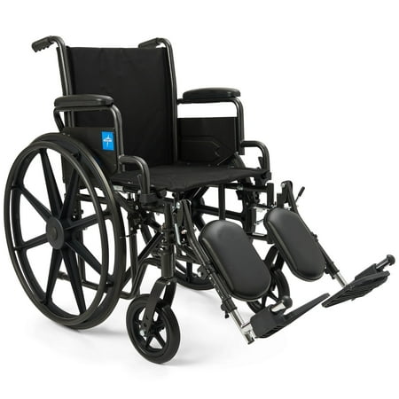 Medline Steel Wheelchair with Elevated Legrests, Flip-Back Desk-Length Arms, 20-Inch Wide Seat, Weight Capacity 300 Ibs, Black