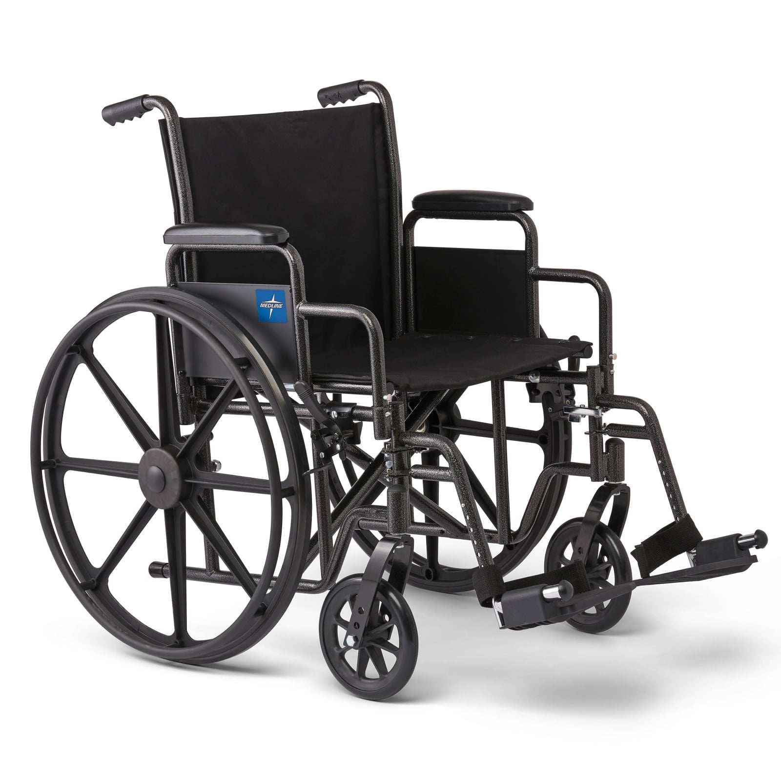 Medline Comfortable Folding Wheelchair with Swing-Back Desk-Length Arms and Swing-Away Footrests, 18&rdquo;W x 16X&rdquo;D Seat