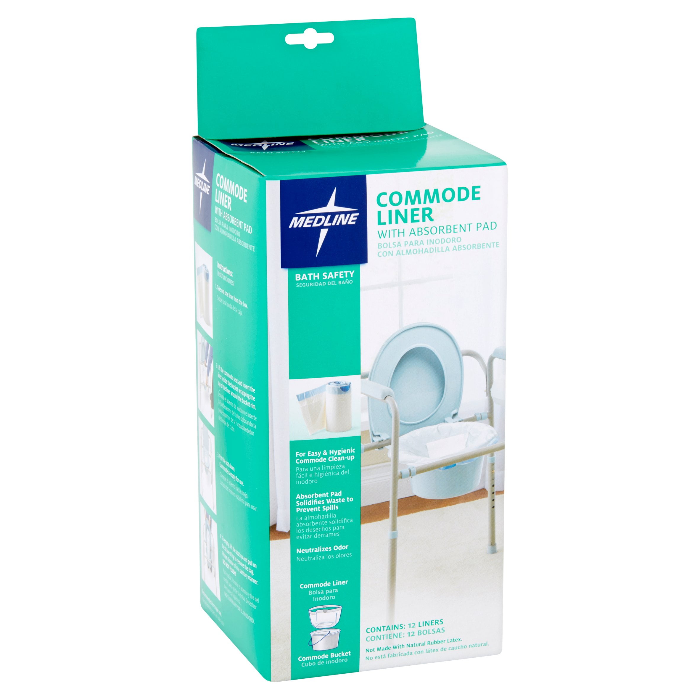 Medline Commode Liner with Absorbent Pad, Fits Standard Commodes, 12 Count