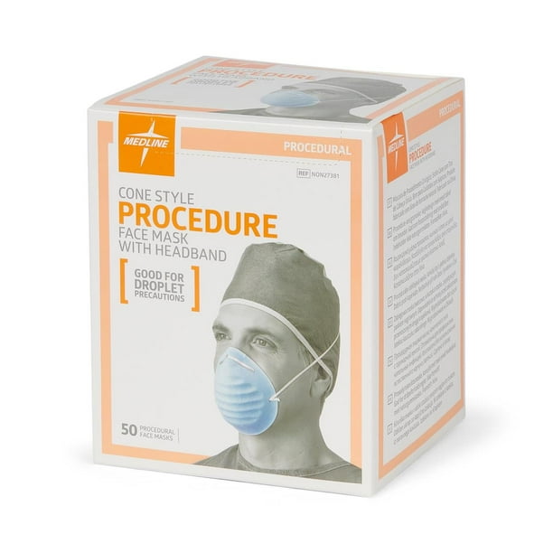 Medline Cone-style Face Mask - Blue - Latex-free, Fluid Resistant, Rounded Edge - 50 / Box Medline Cone-style Face Mask - Blue - Latex-free, Fluid Resistant, Rounded Edge - 50 / Box