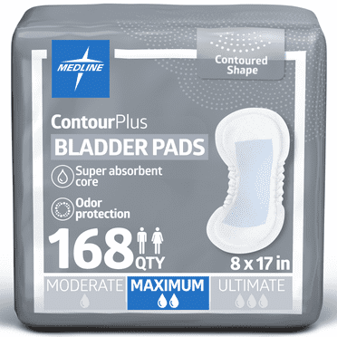 Medline ContourPlus Bladder Pads, Maximum Absorbency,168 Count, Unisex Bladder Control Pads