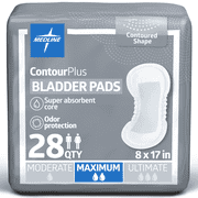 Medline ContourPlus Bladder Control Pads for Men and Women, Maximum Absorbency, 6.5 x 13.5in, 28 Count