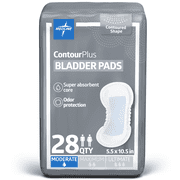 Medline ContourPlus Bladder Control Pads for Men and Women, Moderate Absorbency, 5.5 x 10.5in, 28 Count