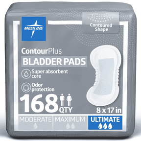 Medline ContourPlus Bladder Control Pads for Men and Women, Ultimate Absorbency, 8 x 17in, 168 Count
