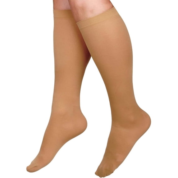 CURAD Knee-High Compression Hosiery with 15-20 mmHg, Tan, Size D, Regular Length, One Pair