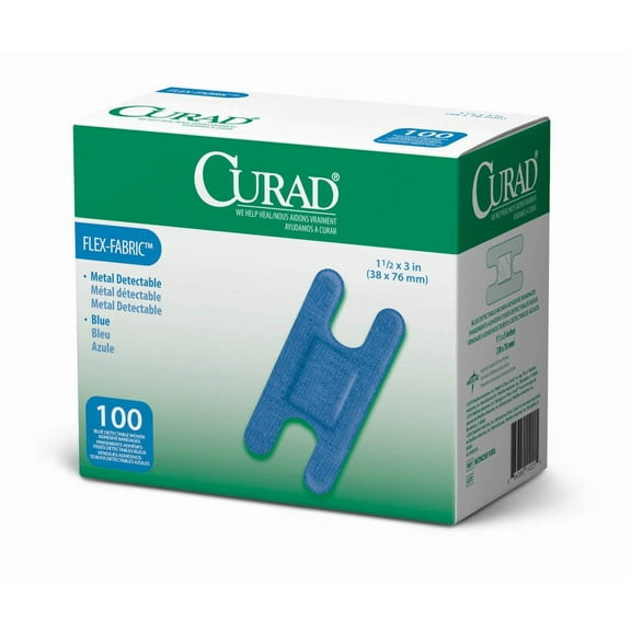Medline Curad Food Service Adhesive Knuckle Bandages, Blue, 100 Ct
