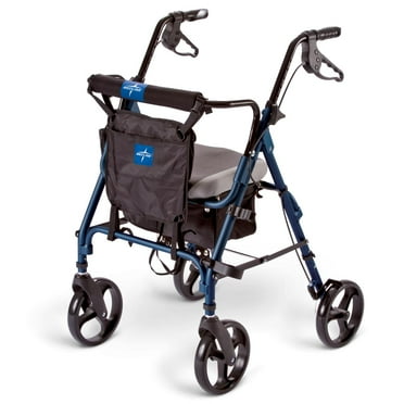 Medline Deluxe Comfort Rollator, Folding Rolling Walker, 8" Wheels, 300lb Weight Capacity, Blue Frame
