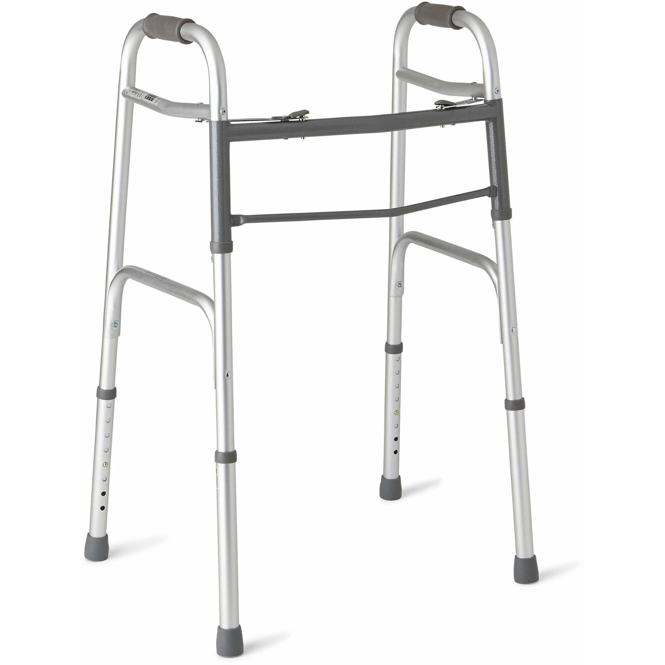 Medline Deluxe Two-Button Folding Walker with Adjustable Height Legs, 300 lb Weight Capacity