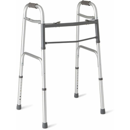 Medline Deluxe Two-Button Folding Walker with Adjustable Height Legs, 300 lb Weight Capacity