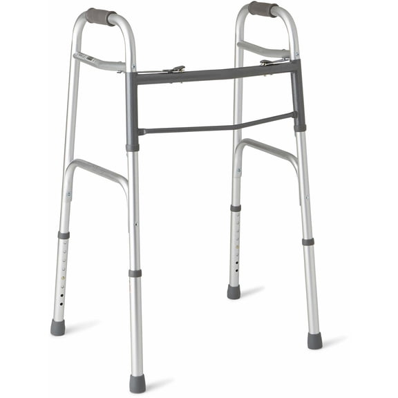 Medline Deluxe Two-Button Folding Walker with Adjustable Height Legs, 300 lb Weight Capacity